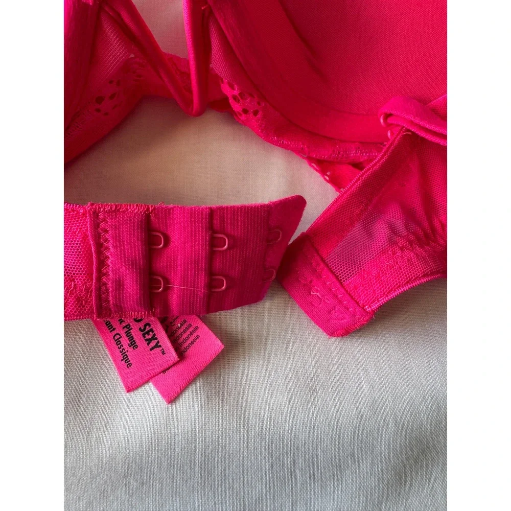 La Senza Beyond Sexy Classic Plunge Lace Bra Pink Floral Padded Underwire 34C - Picture 9 of 10